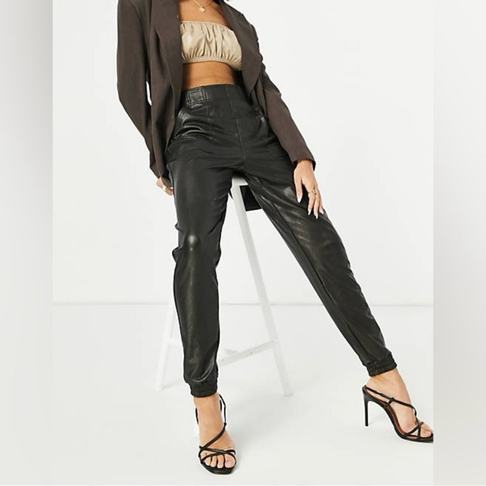 *SPANX* Black Faux Leather-Like Jogger
